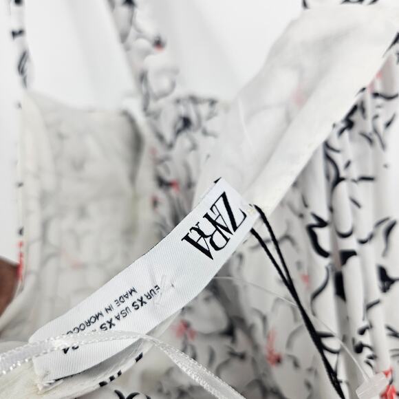 Zara Dress White Abstract Floral Sleeveless Square Neck A-line Midi NWT Size XS - Picture 4 of 9